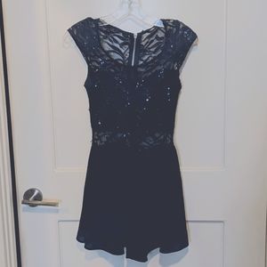 Navy Blue Lace Sequin Romper